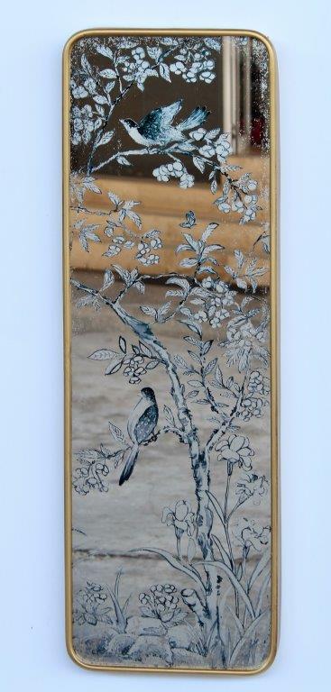 Oblong Gold Mirror With Blue Chinoiserie